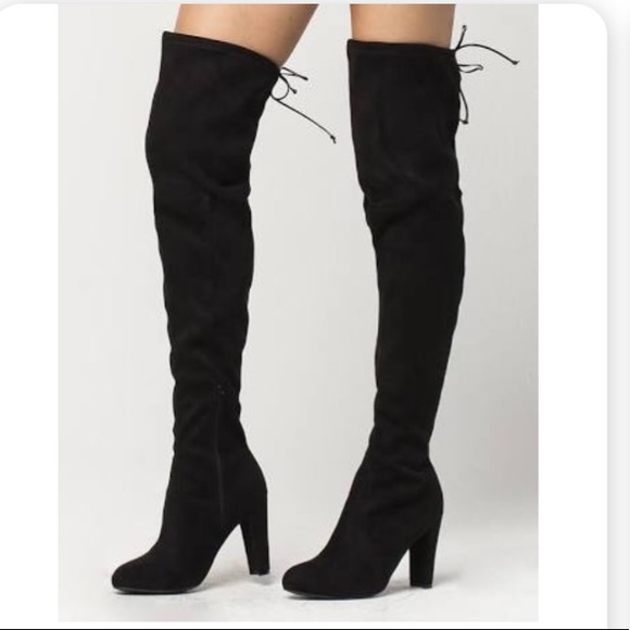 Wild Diva Shoes - Black thigh high boots